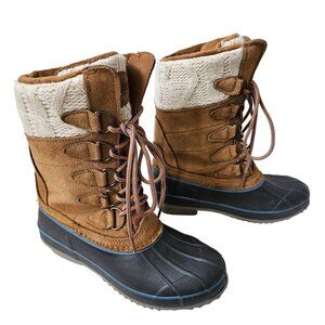 Khombu Womens 6 Cozy Tall Pac Suede Snow Duck Boots Sweater Trim